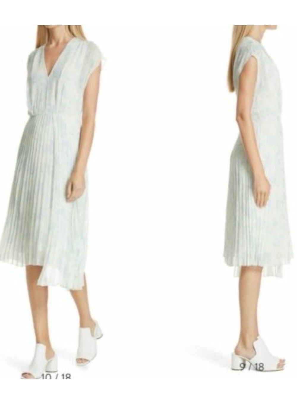 Lewit Sea Foam Pleated V-Neck Midi Dress
